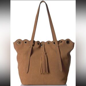 T-Shirt & Jeans faux-suede tote hobo brown bag scalloped edge tassel boho NWT